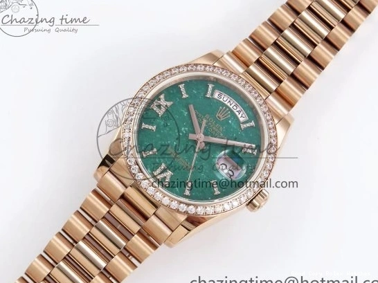 Good Copy Rolex Watches Edition RG on TWSF 36 Diamonds Diamonds Date Bezel Day SmartChoice Green 1608 Best Dial Roman RG A Bracelet 0114